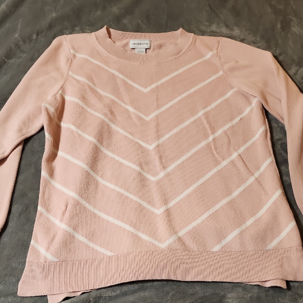 Liz Claiborne Pink and White Crew Neck Sweater
